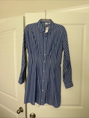 GAP Blue and White Striped Button-Up Shirt Dress